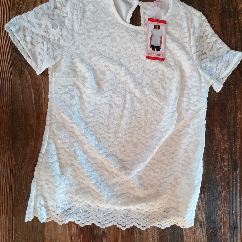 White Lace Short Sleeve Top